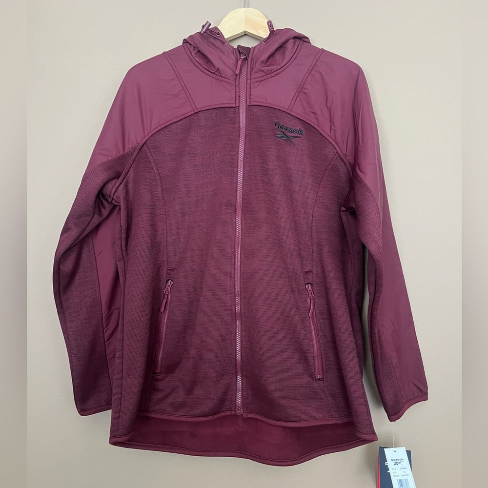 {Reebok} Fleece Lined Jacket with Hood in Maroon - Womens XL - NWT